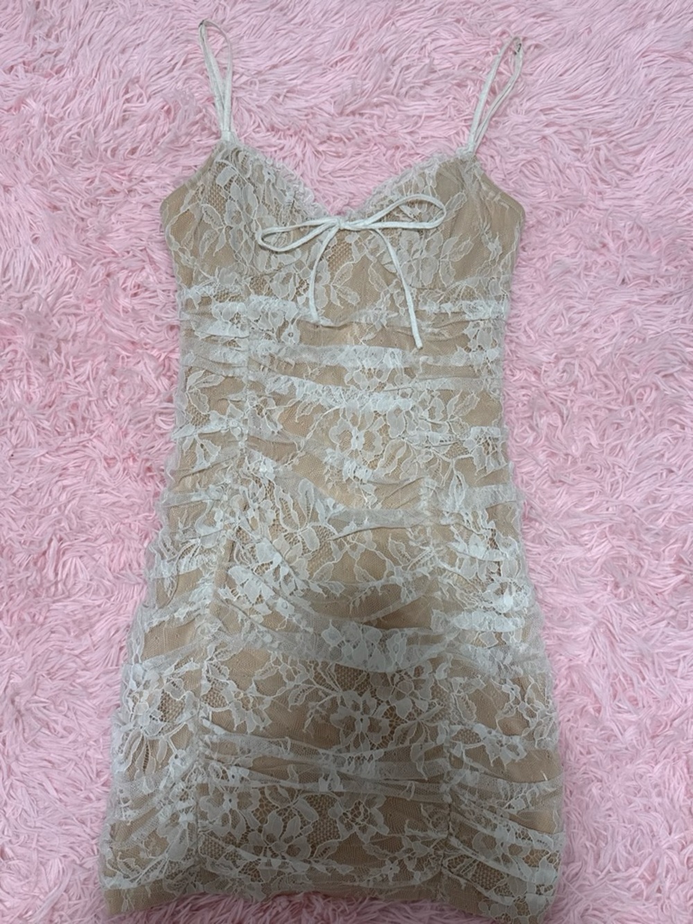 Stella Laguna Beach Ivory Lace Over Nude Mini Dress